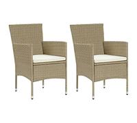 vidaXL 2X Chaises de Salle à Manger de Jardin Chaises à Dîner Extérieur Fauteuil de Patio Porche Terrasse Balcon Résine Tressée Beige