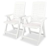 vidaXL 2X Chaises Inclinables de Jardin Chaises de Patio Sièges de Terrasse Chaises de Terrasse Meuble de Jardin Extérieur Plastique Blanc