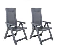 vidaXL 2X Chaises Inclinables de Jardin Chaises Inclinables de Patio Chaises Inclinables d'Extérieur Terrasse Arrière-Cour Plastique Anthracite