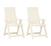 vidaXL 2X Chaises Inclinables de Jardin Sièges de Terrasse Chaises de Salle à Manger d'Extérieur Chaises de Patio Piscine Plastique Blanc