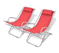 vidaXL 2X Chaises Inclinables de Terrasse Bain de Soleil de Jardin Transat de Patio Chaise Longue de Terrasse Plage Camping Extérieur Acier Rouge