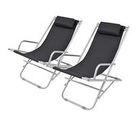Vidaxl Chaises Inclinables De Terrasse 2 Pcs Acier Noir Noir