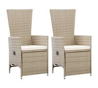 vidaXL 2X Chaises Inclinables et Coussins Siège de Patio Fauteuil de Terrasse Chaise de Salle à Manger Extérieur Résine Tressée Beige