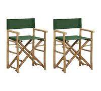 vidaXL 2X Chaises Pliables de Directeur Fauteuils de Jardin Chaises de Metteur en Scène d'Extérieur Fauteuils de Véranda Vert Bambou et Tissu