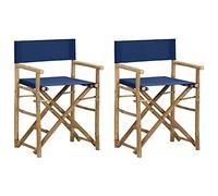 vidaXL 2X Chaises Pliables de Directeur Fauteuils de Jardin Chaises de Metteur en Scène d'Extérieur Fauteuils de Véranda Bleu Bambou et Tissu