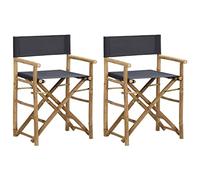 vidaXL 2X Chaises Pliables de Directeur Fauteuils de Jardin Chaises de Metteur en Scène d'Extérieur Fauteuils de Véranda Gris Foncé Bambou et Tissu