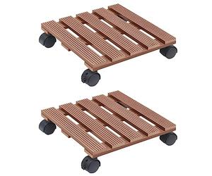 vidaXL 2x Chariots à Plantes Rouleau Support Roulant à Pot à Plantes Chariots à Bac de Fleurs Jardin Extérieur Marron 30x30x7,5 cm WPC