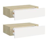 vidaXL 2X Etagères à Tiroir Murales Armoires Flottantes Etagères Suspendues Supports Muraux Salon Salle de Séjour Chêne et Blanc 40x23,5x10 cm MDF