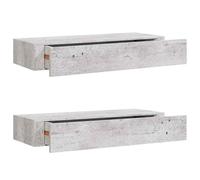 vidaXL 2X Etagères à Tiroirs Murales Etagères Flottantes Suspendues Supports Muraux Salon Salle de Séjour Intérieur Gris Béton 60x23,5x10 cm MDF