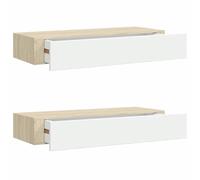 vidaXL 2X Etagères à Tiroirs Murales Etagères Flottantes Suspendues Supports Muraux Salon Salle de Séjour Intérieur Chêne et Blanc 60x23,5x10 cm MDF