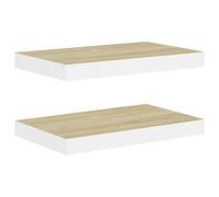 vidaXL 2X Etagères Murales Flottantes Etagères Suspendues Supports Muraux Salon Salle de Séjour Maison Intérieur Chêne et Blanc 40x23x3,8 cm MDF