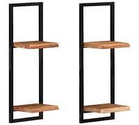 vidaXL 2X Étagères Murales Suspendues Étagères Flottantes Organisateur Salle de Séjour Chambre Intérieur 25x25x75 cm Bois d'Acacia et Acier