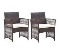 vidaXL Fauteuils de jardin avec coussins 2 pcs Marron Résine tressée