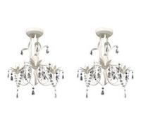 vidaXL 2x Lustres Suspendus à Cristaux Plafonnier Lampe Suspendue Luminaire Eclairage Salon Salle à Manger Salle de Séjour 278738 Beige G