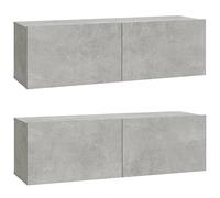 vidaXL 2X Meubles TV Armoires Basses Murales Suspendues Centres de Divertissement Salon Salle de Séjour Gris Béton 100x30x30 cm Bois d'Ingénierie