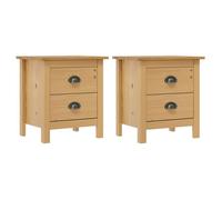 vidaXL 2x Pin Solide Tables de Chevet Table de Nuit Armoire de Chevet 2 Tiroirs Rangement Chambre à Coucher Maison 288907