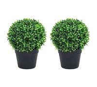 vidaXL 2x Plantes de Buis Artificiel avec Pots Boule Fausse Plante Réaliste Décor Floral Décoration d'Extérieur Jardin Salon Vert 37 cm G