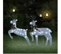 vidaXL 2x Rennes de Noël Rennes Éclairés Décoration de Vacances Ornement de Noël Décoration de Fête Maison Intérieur Blanc 342685