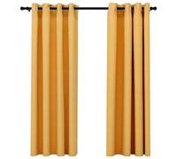 vidaXL 2X Rideaux Occultants Aspect de Lin à Œillets Rideaux de Fenêtre Salon Salle de Séjour Chambre à Coucher Maison Intérieur Jaune 140x175 cm