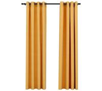 vidaXL 2X Rideaux Occultants Aspect de Lin à Œillets Rideaux de Fenêtre Salon Salle de Séjour Chambre à Coucher Maison Intérieur Jaune 140x245 cm