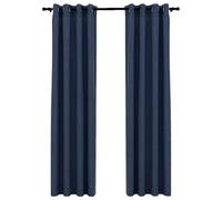 vidaXL 2X Rideaux Occultants Aspect de Lin avec Œillets Rideaux de Fenêtre Salon Salle de Séjour Chambre à Coucher Maison Intérieur Bleu 140x245 cm