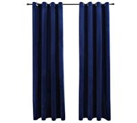 vidaXL 2X Rideaux Occultants avec Anneaux Occultant à Oeillet Chambre à Coucher Fenêtre Salon Bureau Maison Intérieur Velours Bleu Foncé 140x225 cm