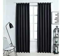 Rideaux occultants avec crochets 2 pcs Noir 140x225 cm