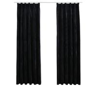 vidaXL 2X Rideaux Occultants avec Crochets Occultant à Oeillet Chambre à Coucher Fenêtre Salon Salle de Séjour Maison Intérieur Velours Noir 140x225 cm