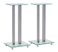 vidaXL 2X Support Haut-Parleur Verre Trempé 2 Colonnes Argenté Pieds Enceintes