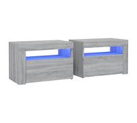 vidaXL 2X Tables de Chevet avec LED Tables de Nuit Armoires de Chevet Armoires de Lit Meubles de Chambre Maison Sonoma Gris 60x35x40 cm