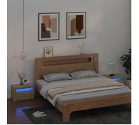 vidaXL 2x Tables de Chevet avec LED Tables de Nuit Armoires de Lit Armoires de Chevet avec Rangement Chambre à Coucher Chêne 3080737