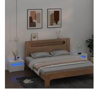 vidaXL Tables de chevet 2 pcs avec LED et rangement Blanc 60x35x40 cm