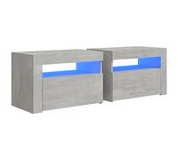 vidaXL 2X Tables de Chevet avec LED Tables de Nuit Armoires de Lit Armoires de Chevet avec Rangement Chambre à Coucher Gris Béton 60x35x40 cm