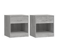 Tables De Chevet 2 Pièces Et Tiroir Étagère En Bois Contreplaqué Gris Sonoma Tables De Chevet Gris