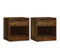 vidaXL 2X Tables de Chevet avec Tiroir Tables de Nuit Armoires de Chevet Armoires de Lit Meubles de Chambre à Coucher Intérieur Chêne Fumé