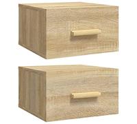 vidaXL 2X Tables de Chevet Murales Tables de Nuit Armoires de Chevet Armoires de Lit Meubles de Chambre à Coucher Intérieur Chêne Sonoma 35x35x20 cm