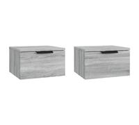 vidaXL 2X Tables de Chevet Murales Tables de Nuit Suspendues Armoires de Chevet Armoires de Lit Chambre à Coucher Sonoma Gris 34x30x20 cm