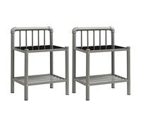 vidaXL 2X Tables de Chevet Table de Nuit Armoire de Chevet Armoire de Lit Chambre à Coucher Maison Intérieur Gris et Noir Métal et Verre