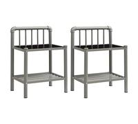 vidaXL 2X Tables de Chevet Table de Nuit Armoire de Chevet Armoire de Lit Chambre à Coucher Maison Intérieur Gris et Noir Métal et Verre