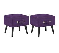 2x Tables de Chevet Table de Nuit Commode Table d'Appoint Bout de Canapé Table Basse Chambre à Coucher Salon Salle de Séjour Violet Foncé Velours