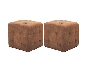 vidaXL 2X Tables de Chevet Table de Nuit Tabouret Pouf Repose-Pied Armoire de Chevet Salon Salle de Séjour Maison Chambre à Coucher Marron Similicuir Daim