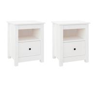 vidaXL 2X Tables de Chevet Tables de Nuit Armoires de Chevet Armoires de Lit avec Rangement Chambre Blanc 40x35x49 cm Bois de Pin Massif