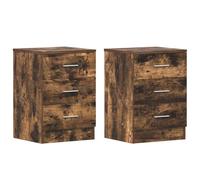 vidaXL 2X Tables de Chevet Tables de Nuit Armoires de Chevet Armoires de Lit avec Rangement Chambre Chêne Fumé 38x35x56 cm Bois d'Ingénierie