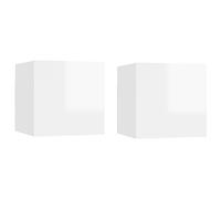 vidaXL 2X Tables de Chevet Tables de Nuit Armoires de Chevet Armoires de Lit Chambre à Coucher Maison Intérieur Blanc Brillant 30,5x30x30 cm Aggloméré