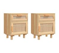 vidaXL 2X Tables de Chevet Tables de Nuit Armoires de Chevet Armoires de Lit Meubles de Chambre à Coucher Marron Bois Pin Massif et Rotin Naturel