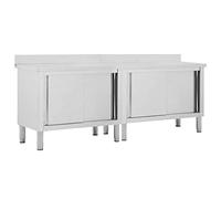 vidaXL 2X Tables de Travail et Portes Coulissantes Armoire de Rangement de Cuisine Restaurant Hôtel Cantine 240x50x(95-97) cm Acier Inoxydable