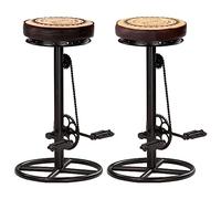 vidaXL 2X Tabourets de Bar avec Motif Tabourets de Pub Sièges de Comptoir Chaises de Bistro Chaises de Comptoir Noir et Marron Cuir Véritable