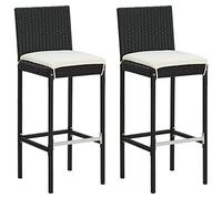 Lot De 2 Tabourets De Bar De Jardin En Résine Tressée Noire Avec Coussins, Pour L'extérieur