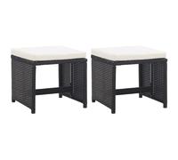 vidaXL 2X Tabourets de Jardin avec Coussins Tabourets de Terrasse Tabourets de Patio Tabourets d'Extérieur Repose-Pied Résine Tressée Noir