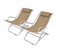 vidaXL 2X Transat Inclinable Terrasse Acier Taupe Jardin Patio Balcon Fauteuil
